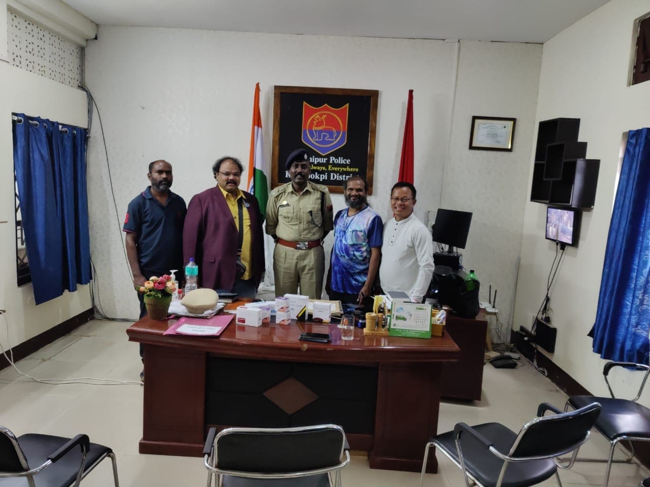 Dr. Prabhukumar Challagali with Kangpokpi District Manipur Police and medical relief supplies during IMA's disaster relief mission